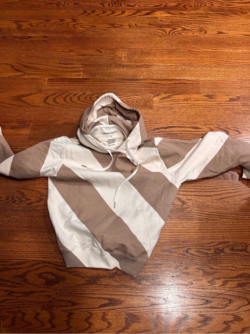 Cynthia Rowley Diagonal Stripe Crewneck Hoodie - Cream & Tan